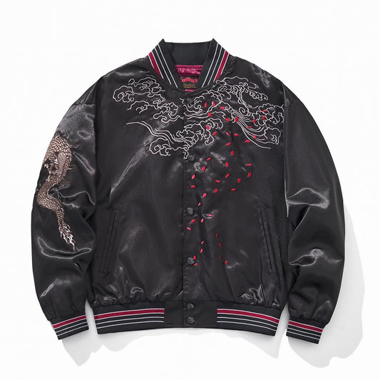 Veste casual brodée nuages et dragon
